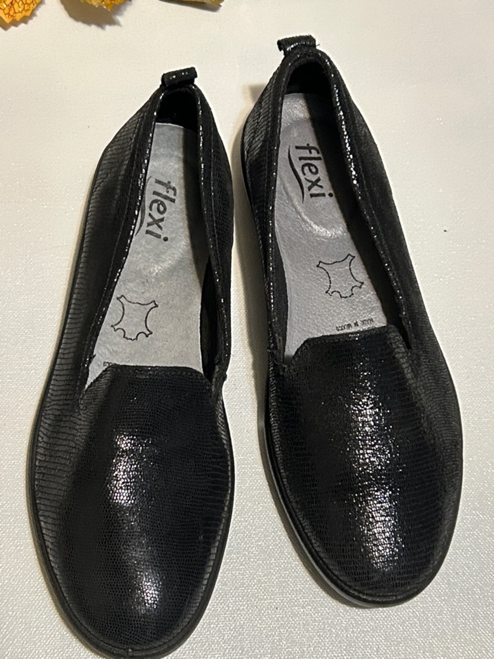 Flexi Black Textured Slip-On Loafers for Women
